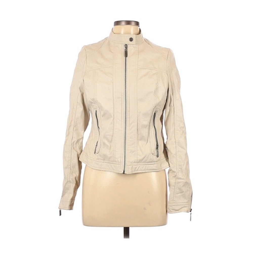 Biker jacket light cream/taupe faux leather moto jacket